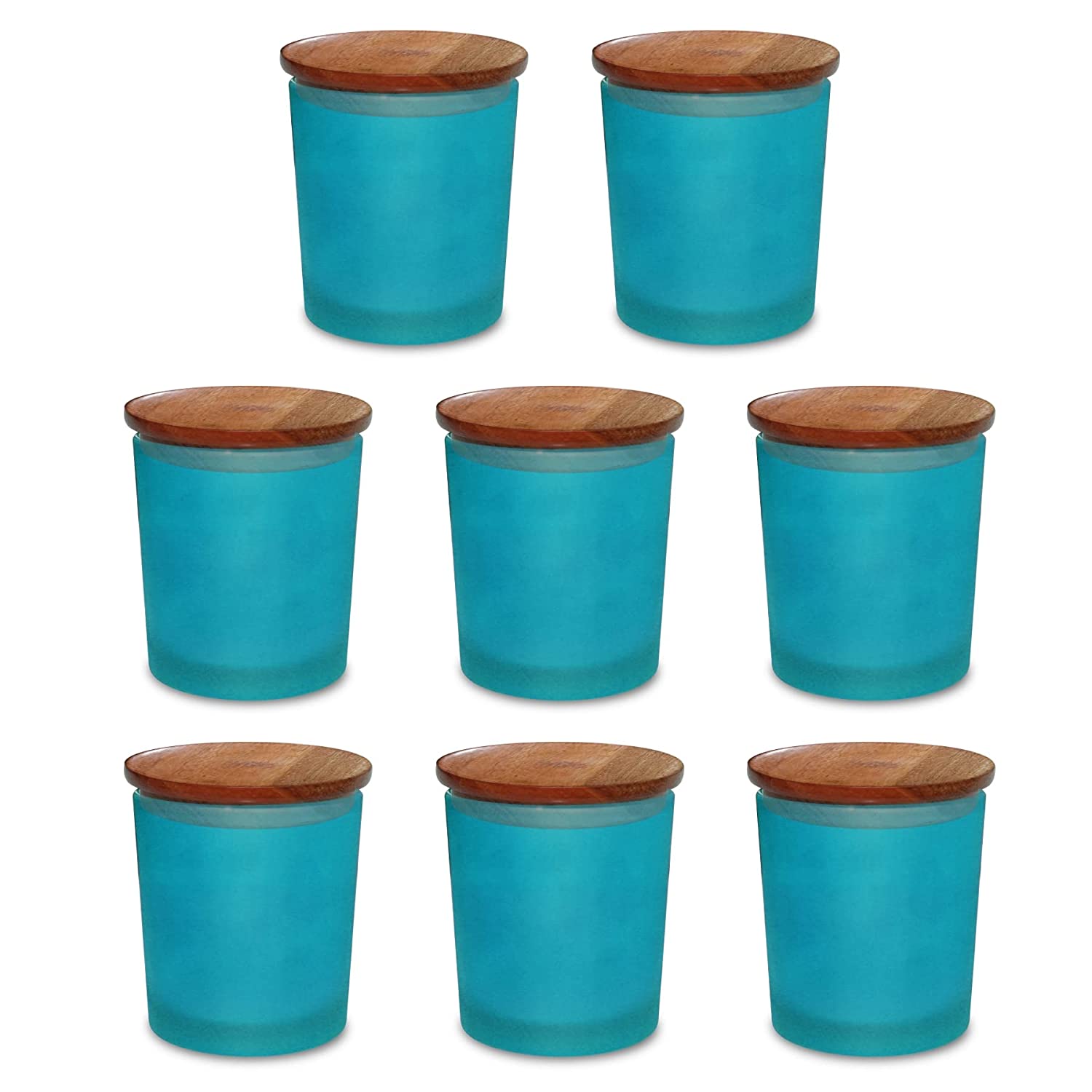 Shoprythm Packaging,Cosmetic Jar Pack of 8 Blue Frosted  GLASS JAR with wooden lid
